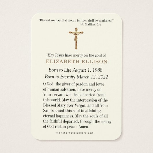 カトリック葬儀記念悔やみや弔慰祈りの言葉カード (裏面)