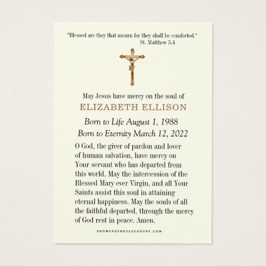 カトリック葬儀記念悔やみや弔慰祈りの言葉カード (裏面)