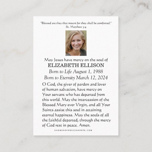 カトリック葬儀記念祈りの言葉メアリーフローラ プレイスカード (裏面)