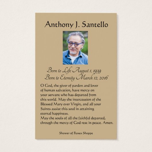 カトリック葬儀記念祈りの言葉神聖カード (裏面)