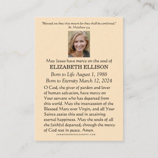 カトリック葬儀記念祈りの言葉聖札 プレイスカード (裏面)