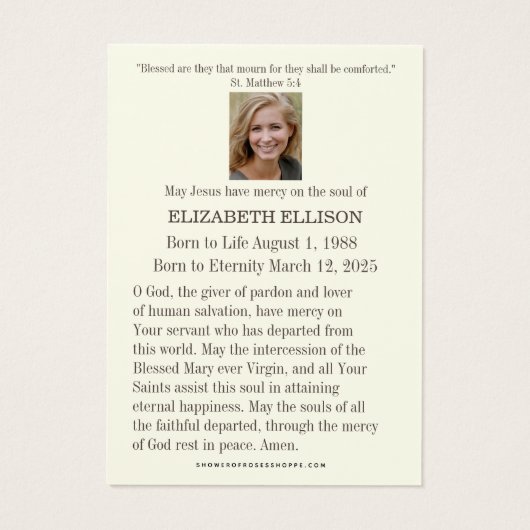 カトリック葬儀記念聖ヨセフ祈りの言葉カード (裏面)