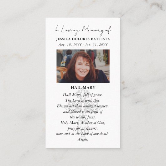 カトリック葬儀記念聖祈りの言葉カード 名刺 (裏面)