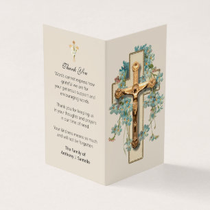 カトリック葬儀金ゴールド十字架祈りの言葉写真カード 名刺