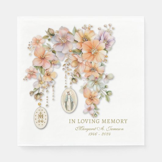 カトリック葬式フローラメリーメモリアル スタンダードランチョンナプキン (正面)