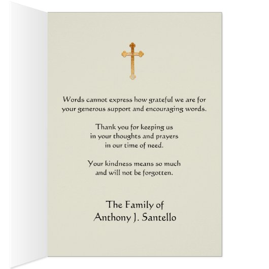カトリック葬式悔やみや弔慰神聖なカードありがとう (内側 (右))