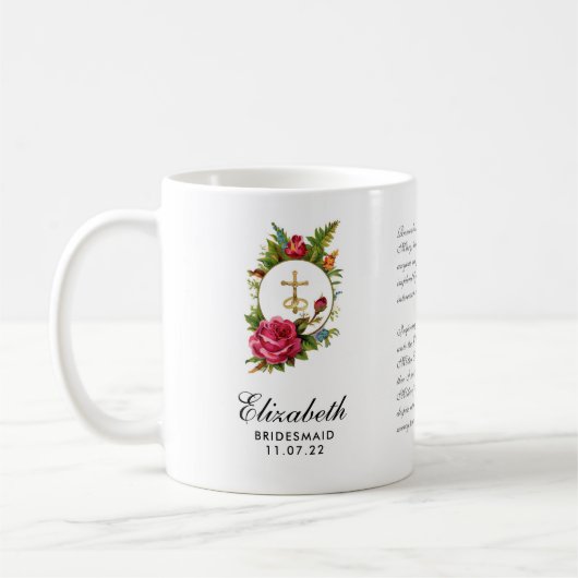 カトリック赤いバラ十字架祈りの言葉花嫁  コーヒーマグカップ (左)