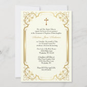 カトリック金ゴールドバプテスマ《キリスト教》洗礼式や命名式ユリ 招待状 (正面)