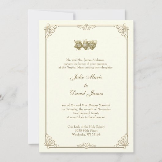 カトリック金ゴールドメアリー&結婚イエス 招待状 (正面)