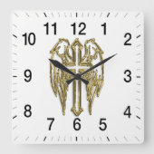 カトリック金ゴールド十字白 スクエア壁時計 (正面)