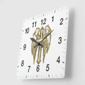 カトリック金ゴールド十字白 スクエア壁時計 (傾斜)