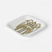 カトリック金ゴールド十字白 ペーパープレート (傾斜あり)