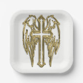 カトリック金ゴールド十字白 ペーパープレート (正面)