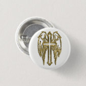 カトリック金ゴールド十字白 缶バッジ (正面&裏面)