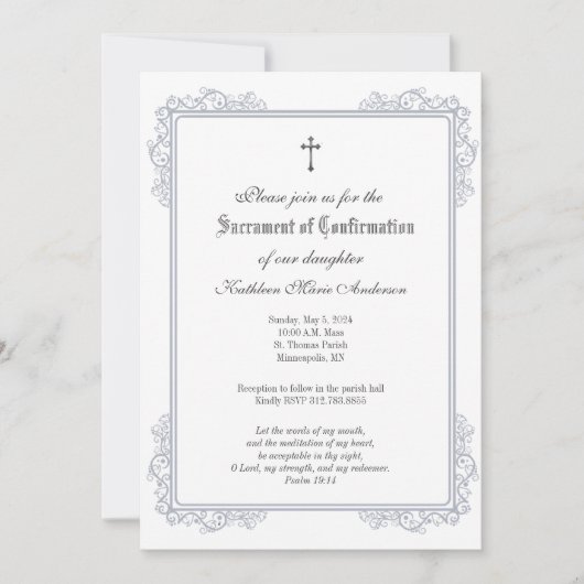 カトリック銀確認用ドーブピンクローズ 招待状 (正面)