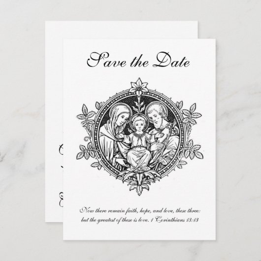 カトリック黒白の神聖な家族は日付を保存 案内ポストカード (正面/裏面)