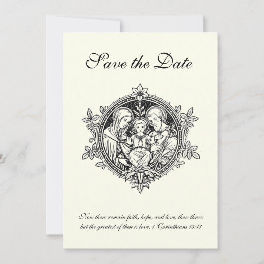 カトリック エレガント アイボリー 聖家族 Save The Date セーブザデート (正面)