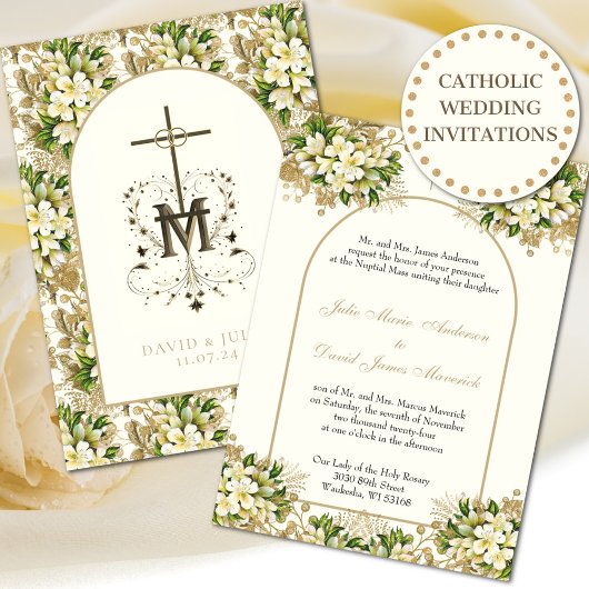 カトリック  エレガント フラワー 宗教的 ウェディング 招待状