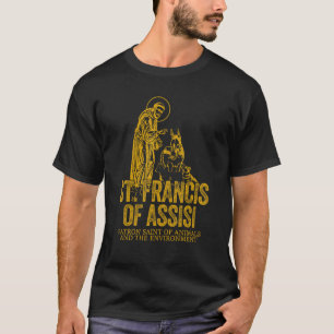 カトリック ゴールド アッシジの聖フランチェスコ キリスト教 S Tシャツ
