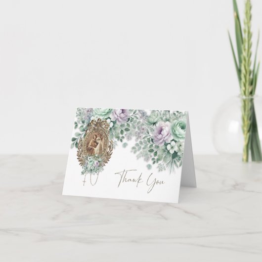 カトリック フローラル ウェディング メアリー & ヨセフ サンキューカード (正面)