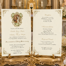 カトリック フローラル ゴールド 結婚式の招待状 招待状