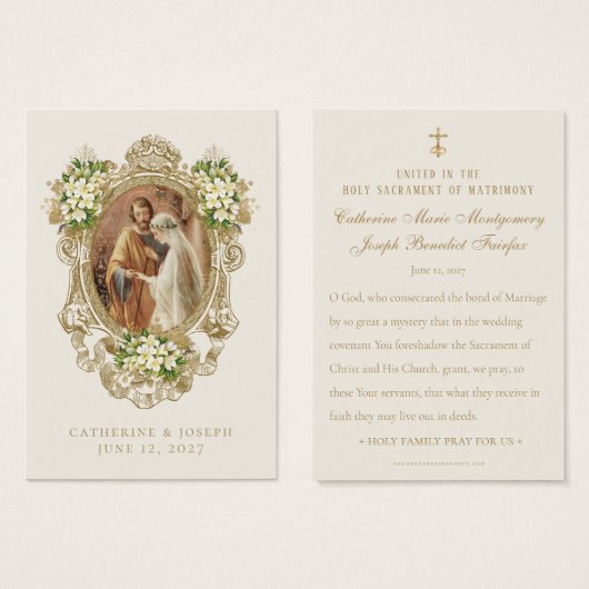 カトリック フローラル ゴールド 結婚式の祈り (正面&裏面)