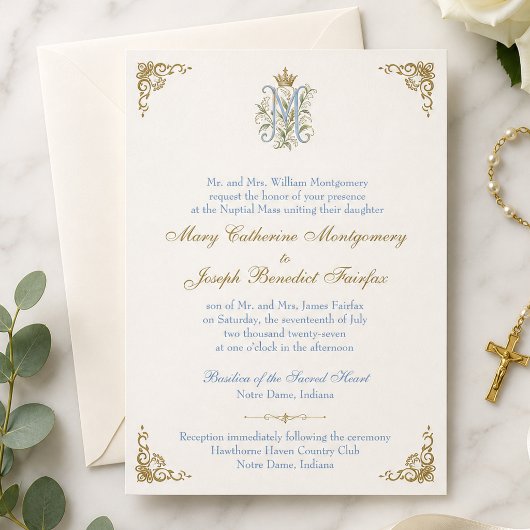 カトリック・マリアのモノグラム 結婚式+ミサのウェディング 招待状