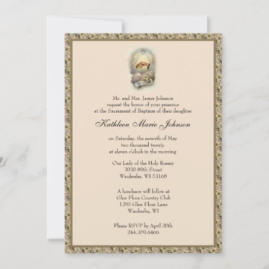 カトリック ヴィンテージ 洗礼 命名式 伝統的な I 招待状 (正面)