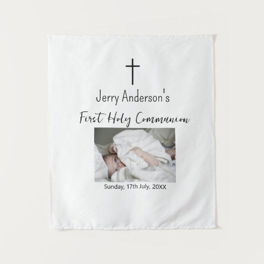 カトリック 初聖体 シンプル QR ミニマル タペストリー (正面)