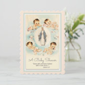 カトリック 宗教 ヴィンテージ ベビーシャワー 招待状 (スタンド正面)