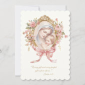 カトリック 宗教 ヴィンテージ ベビー フラワー ベビー シャワー 招待状 (正面)