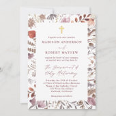 カトリック 結婚式用 Rustic Wildflowers 写真QRコード 招待状 (正面)