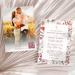 カトリック 結婚式用 Rustic Wildflowers 写真QRコード 招待状
