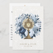 カトリック 青い花のデザインの聖体拝領の結婚式の聖なるカード 招待状 (正面/裏面)