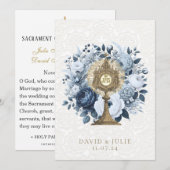 カトリック 青い花の聖体拝領式の結婚式の聖なるカード 招待状 (正面/裏面)