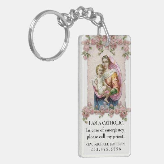 カトリックIDヴァージンメアリーベビーイエズピンクローズ キーホルダー (正面左)