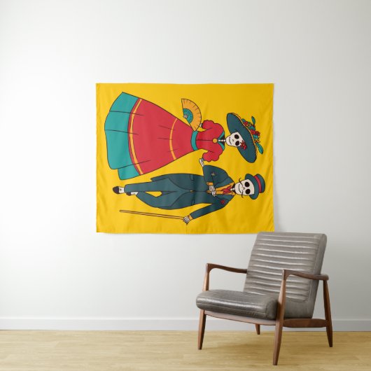 カトリナ・カップル・メキシコの死の日 タペストリー (インサイチュ(横))