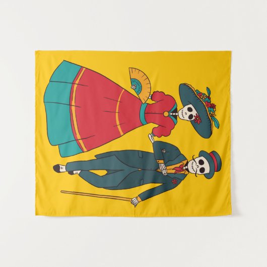 カトリナ・カップル・メキシコの死の日 タペストリー (正面(横))