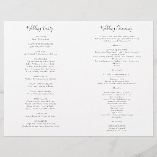 カトリーナカソリッ結婚クの一括式典プログラム (裏面)