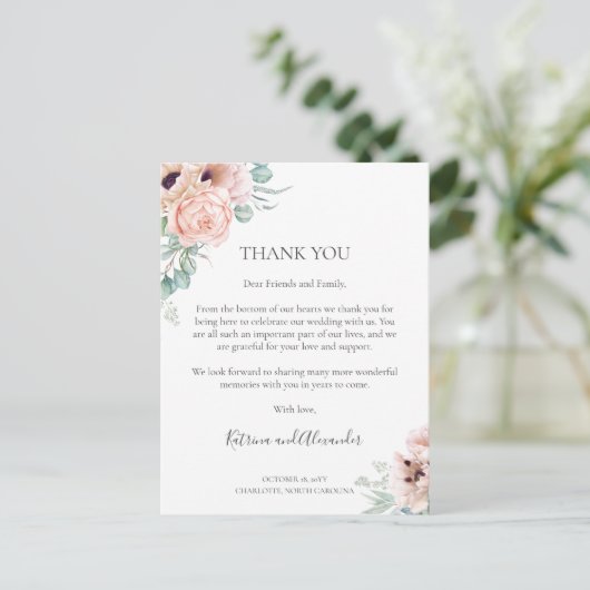 カトリーナピンクフローラウェディングレセプションサンキュー ポストカード (スタンド正面)