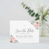 カトリーナ・クリスチャン・クロス・グリーンSave the Date 案内ポストカード (スタンド正面)