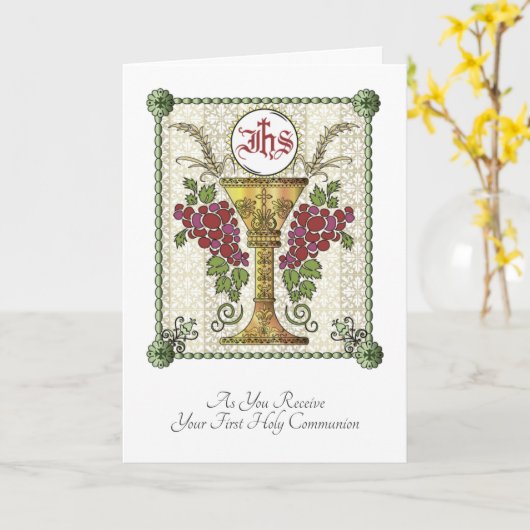 カトリ伝統的ック初の聖餐会祈りの言葉 カード (黄色い花)