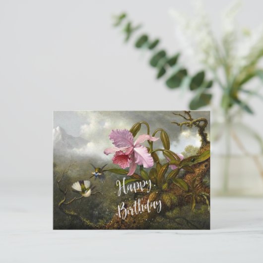 カトレア オーキッドと2羽のハミングバード ポストカード (スタンド正面)