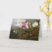 カトレイヤ·オーキッド、ハチドリ2羽と甲虫 カード (黄色い花)