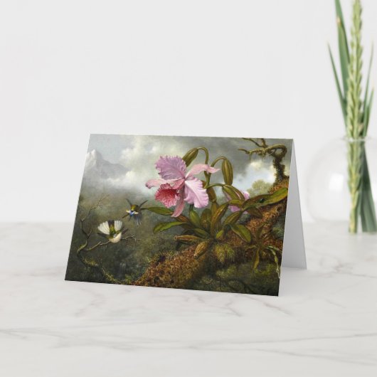 カトレイヤ·オーキッド、ハチドリ2羽と甲虫 カード (正面)