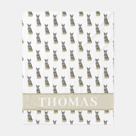 カトレドッグヒーラー（ブルーブラックタン）ピンク&ホワイト フリースブランケット