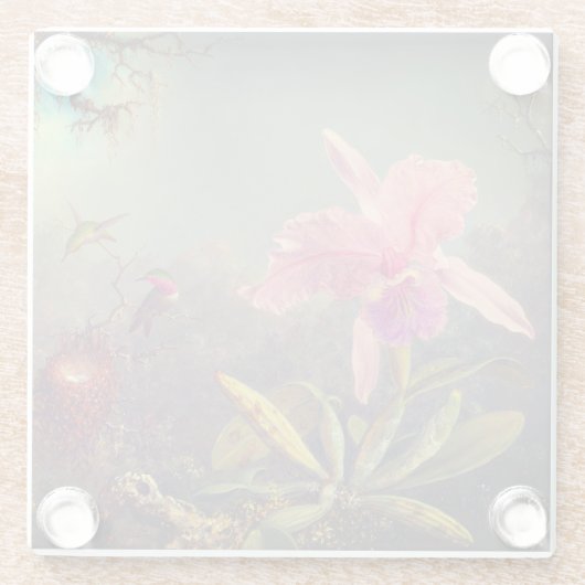 カトレヤオーキッドと3つのハミングバードのヒード ガラスコースター (裏面)