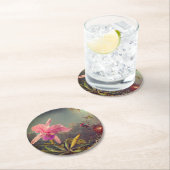 カトレヤオーキッドと3つのハミングバードのヒード ラウンドペーパーコースター (インサイチュ)