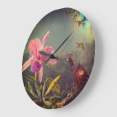 カトレヤオーキッドと3つのハミングバードのヒード ラージ壁時計 (傾斜)