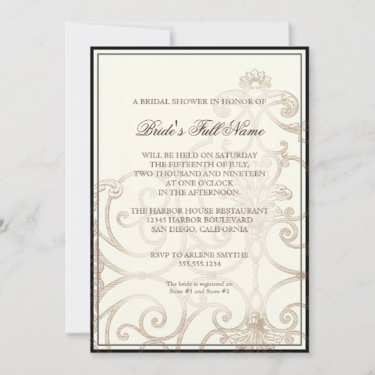 カトレヤオーキッドクリームブラック – フローラブライダルシャワー 招待状 (正面)